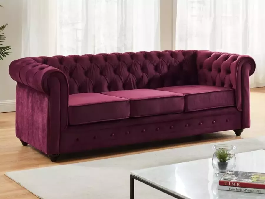 Vente-unique Driezitsbank CHESTERFIELD velours paars L 205 cm x H 72 cm x D 88 cm - Foto 3