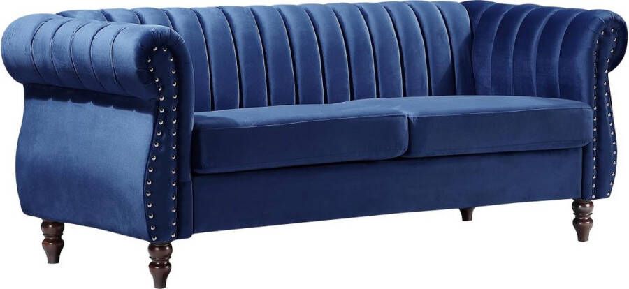 Vente-unique Driezitsbank chesterfield in koningsblauw fluweel TRUMBO L 195 cm x H 77 cm x D 78 cm