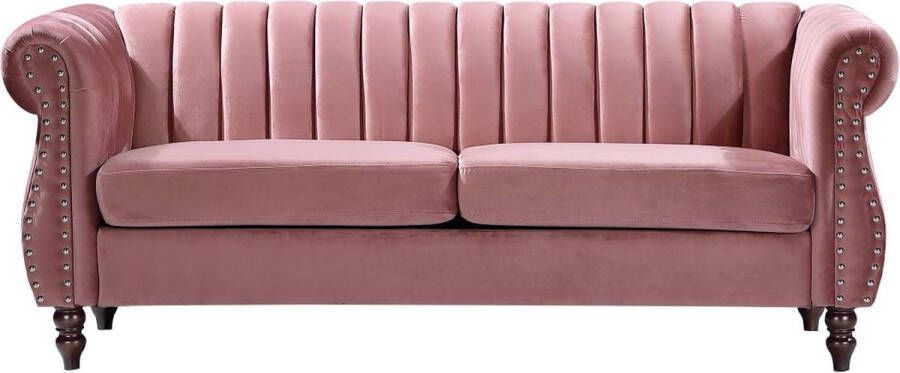 Vente-unique Driezitsbank chesterfield in oudroze fluweel TRUMBO L 195 cm x H 77 cm x D 78 cm