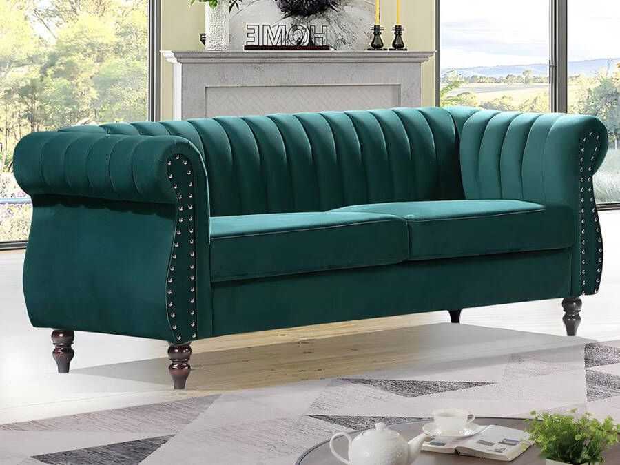 Driezitsbank chesterfield in smaragdgroene fluweel TRUMBO L 195 cm x H 77 cm x D 78 cm