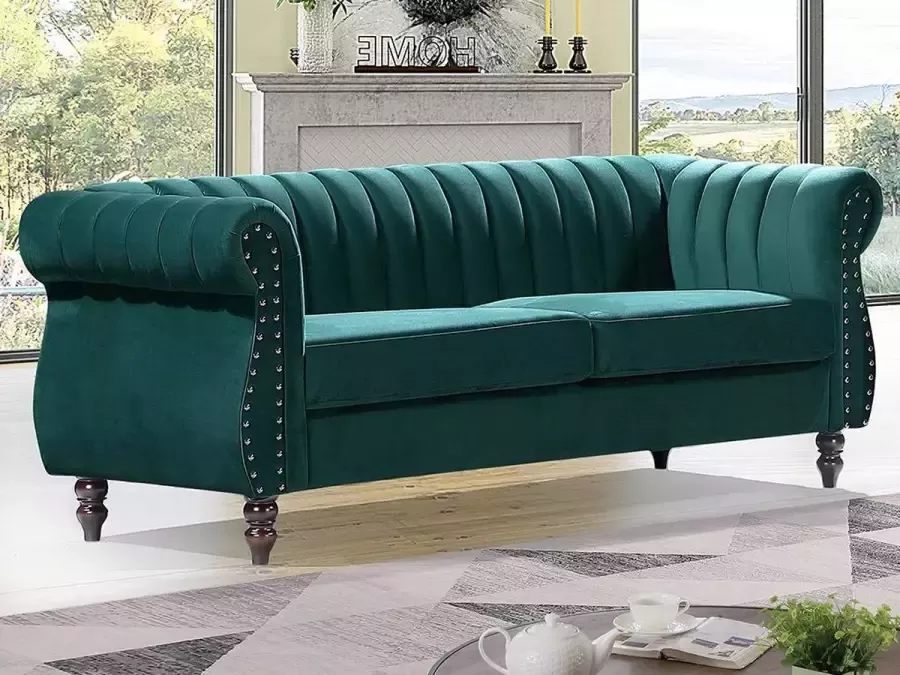 Vente-unique Driezitsbank chesterfield in smaragdgroene fluweel TRUMBO L 195 cm x H 77 cm x D 78 cm - Foto 3