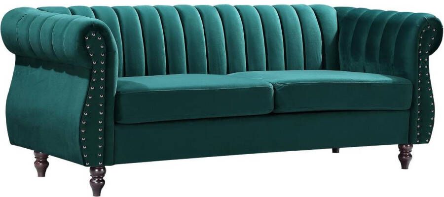 Vente-unique Driezitsbank chesterfield in smaragdgroene fluweel TRUMBO L 195 cm x H 77 cm x D 78 cm