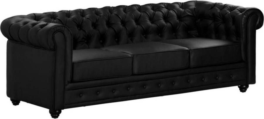 Vente-unique Driezitsbank CHESTERFIELD van kunstleer Zwart L 205 cm x H 72 cm x D 88 cm - Foto 2