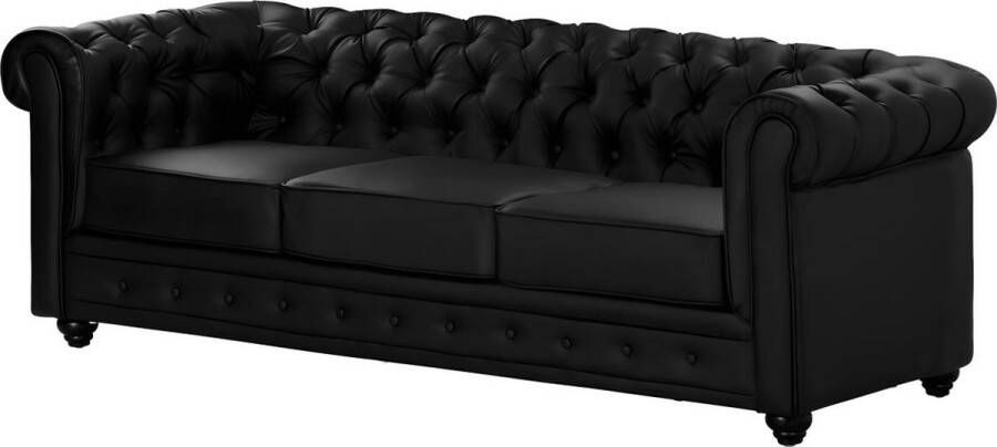 Vente-unique Driezitsbank CHESTERFIELD van kunstleer Zwart L 205 cm x H 72 cm x D 88 cm - Foto 3