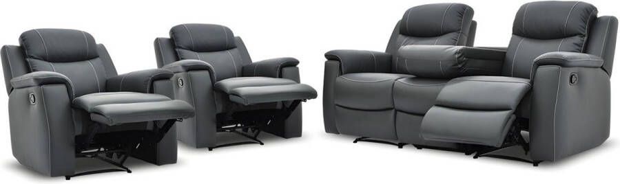 Vente-unique Driezitsbank en 2 relaxfauteuils EVASION van leer grijs L 205 cm x H 100 cm x D 96 cm - Foto 2