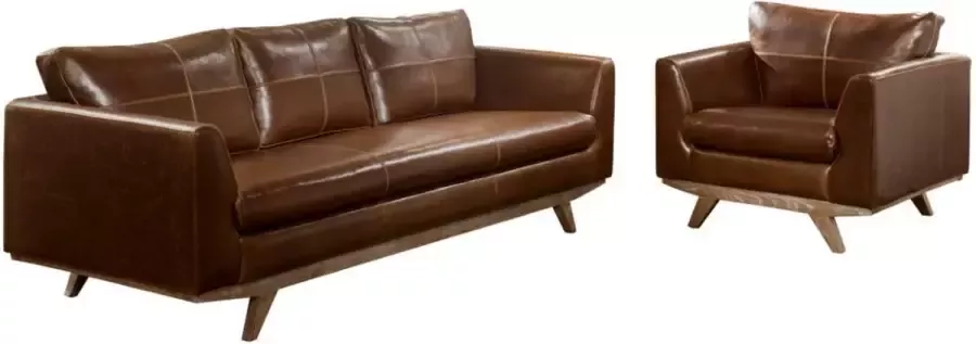 Vente-unique Driezitsbank en fauteuil ALEGAN van lived-in leer bruin L 213 cm x H 82 cm x D 90 cm - Foto 2