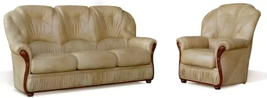 Vente-unique Driezitsbank en fauteuil DAPHNE van 100% buffel leer beige L 183 cm x H 97 cm x D 91 cm - Foto 1