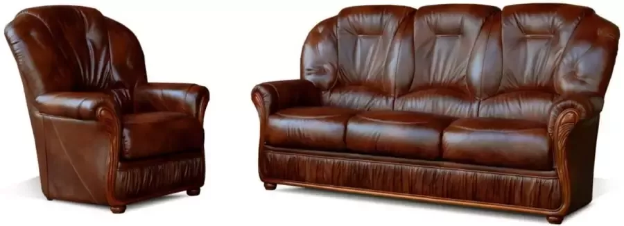 Vente-unique Driezitsbank en fauteuil DAPHNE van 100% buffel leer bruin L 183 cm x H 97 cm x D 91 cm - Foto 2