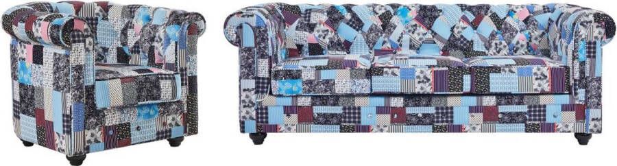 Driezitsbank en fauteuil met patchwork-motief CHESTERFIELD L 205 cm x H 72 cm x D 88 cm