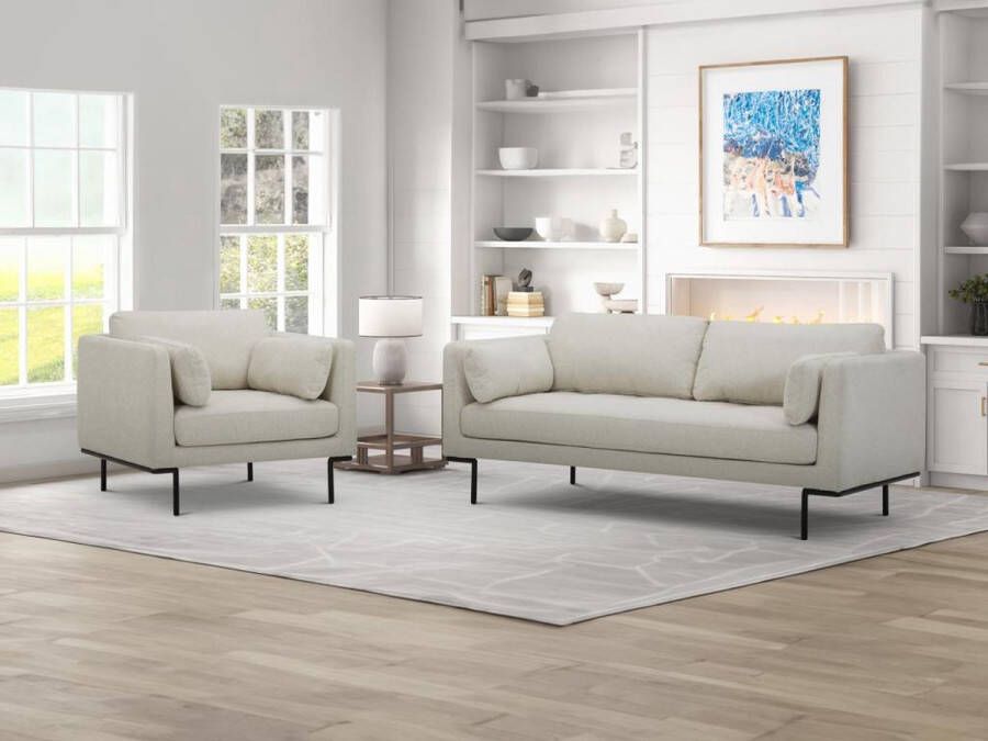 Maison Céphy Driezitsbank en fauteuil van beige stof met metalen poten ISABELLA van L 189 cm x H 83 cm x D 89 cm - Foto 3