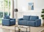 Driezitsbank en fauteuil van blauw ribfluweel AMELIO L 210 cm x H 92 cm x D 98 cm - Thumbnail 1