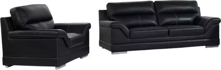 Driezitsbank en fauteuil van buffelleer MONIKA Zwart L 235 cm x H 100 cm x D 103 cm