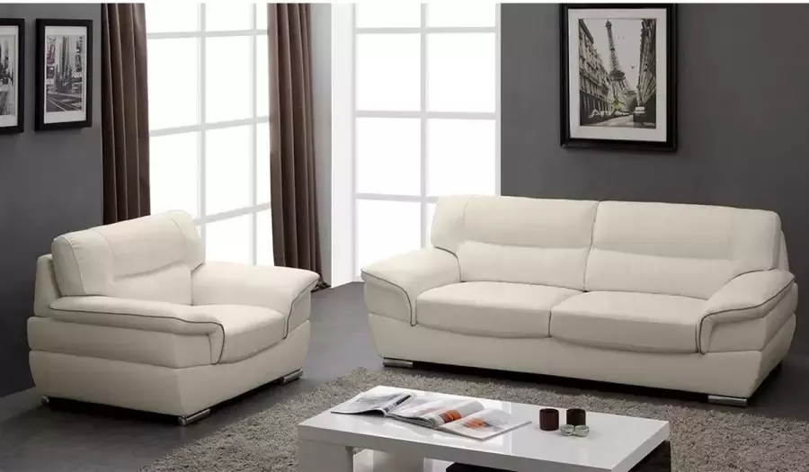 LINEA SOFA Driezitsbank en fauteuil van leer THIBAULT ivoor L 210 cm x H 87 cm x D 93 cm - Foto 3