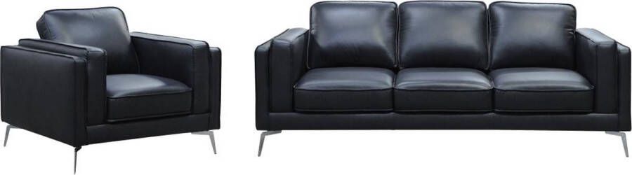 Driezitsbank en fauteuil van zwart leer LECCO L 222 cm x H 85 cm x D 94 cm - Foto 2