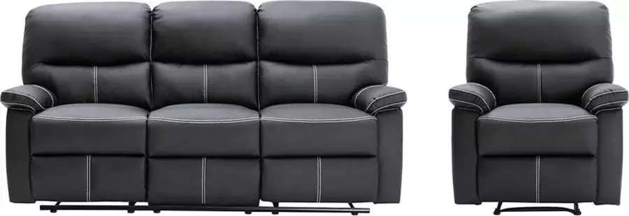 Vente-unique Driezitsbank en relaxfauteuil CANBY Kunstleer Zwart L 183 cm x H 95 cm x D 90 cm