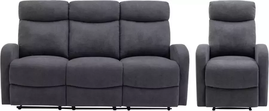 Vente-unique Driezitsbank en relaxfauteuil in grijze stof EVELYN L 180 cm x H 100 cm x D 95 cm