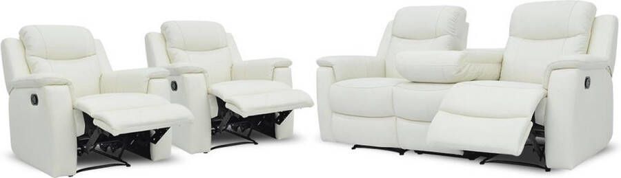 Vente-unique Driezitsbank en twee relaxfauteuils EVASION van leer ivoorwit L 205 cm x H 100 cm x D 96 cm - Foto 2