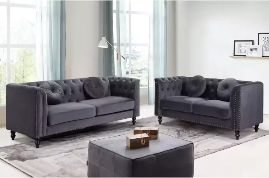 Vente-unique Driezitsbank en tweezitsbank van fluweel TURNER Antraciet L 190 cm x H 79 cm x D 77 cm - Foto 2