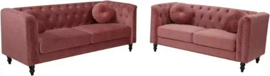 Vente-unique Driezitsbank en tweezitsbank van fluweel TURNER Oudroze L 190 cm x H 79 cm x D 77 cm