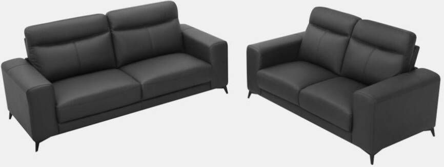 Vente-unique Driezitsbank en tweezitsbank van leer MONTANER Zwart L 207 cm x H 99 cm x D 86 cm - Foto 2