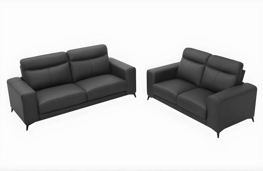 Vente-unique Driezitsbank en tweezitsbank van leer MONTANER Zwart L 207 cm x H 99 cm x D 86 cm