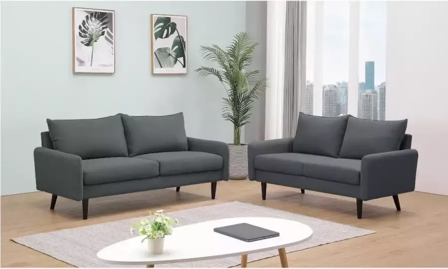 Vente-unique Driezitsbank en tweezitsbank van stof HALIA Grijs L 175 cm x H 83 cm x D 81 cm - Foto 2