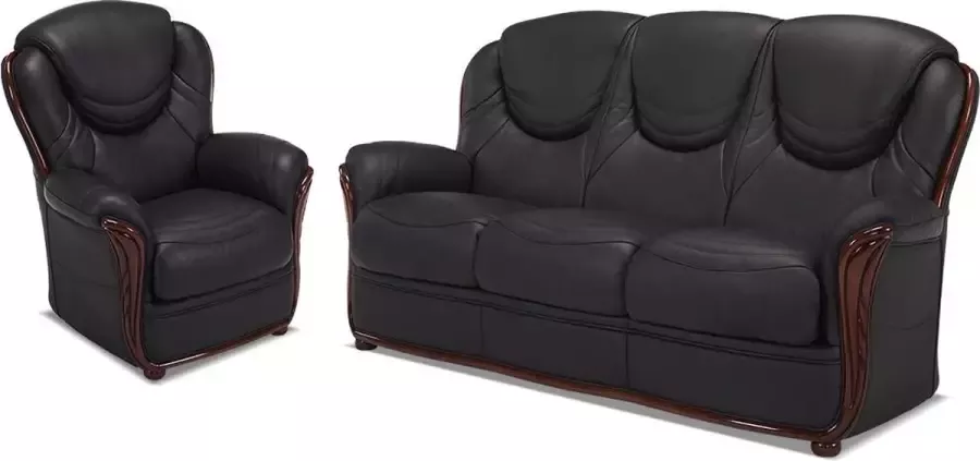 Driezitsbank + fauteuil 100% buffelleer ADELEIDE Zwart L 192 cm x H 103 cm x D 92 cm - Foto 2