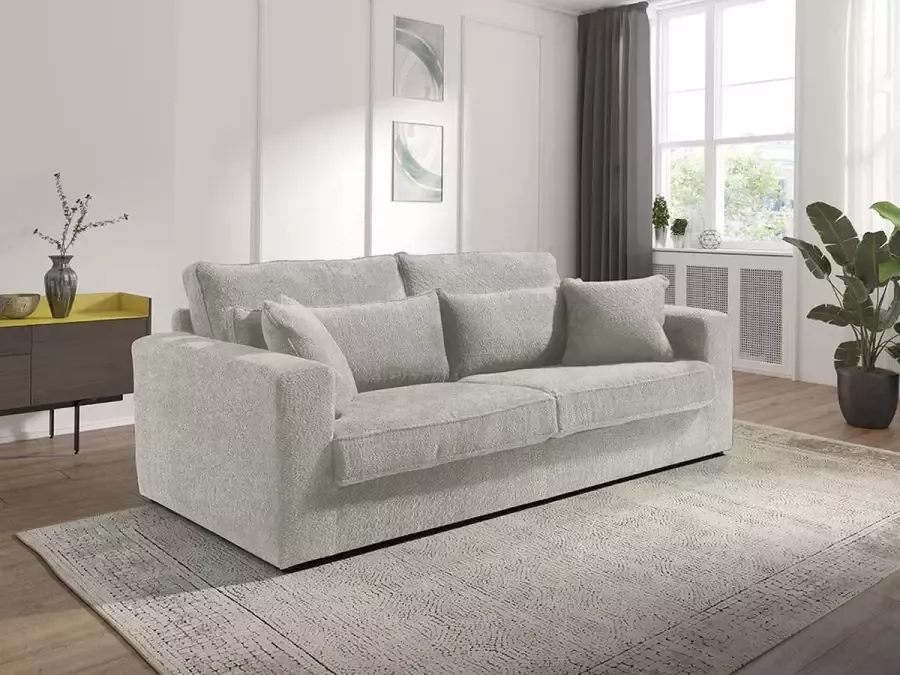 Vente-unique Driezitsbank in grijze teddy stof MONDOVI L 217 cm x H 90 cm x D 103 cm