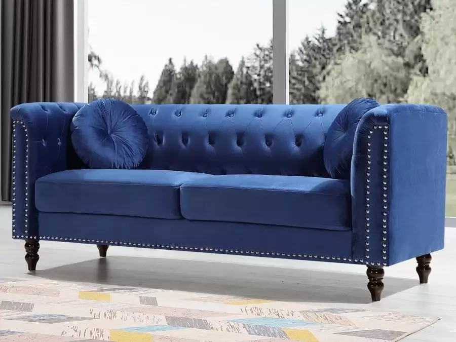 Vente-unique Driezitsbank in koningsblauw fluweel TURNER L 190 cm x H 79 cm x D 77 cm - Foto 3