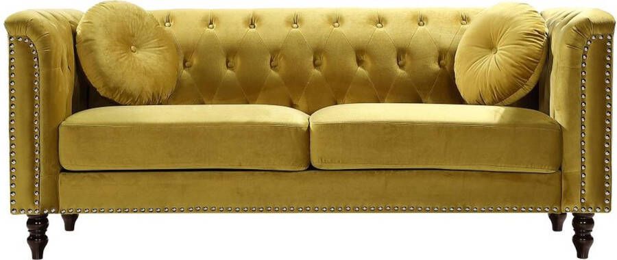 Vente-unique Driezitsbank in mosterdgele fluweel TURNER L 190 cm x H 79 cm x D 77 cm