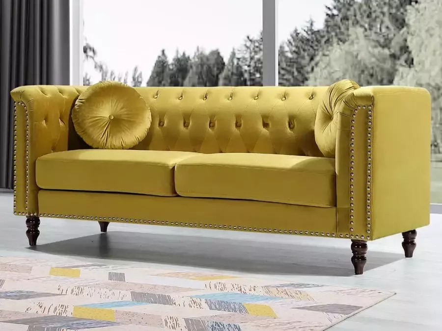 Vente-unique Driezitsbank in mosterdgele fluweel TURNER L 190 cm x H 79 cm x D 77 cm - Foto 2