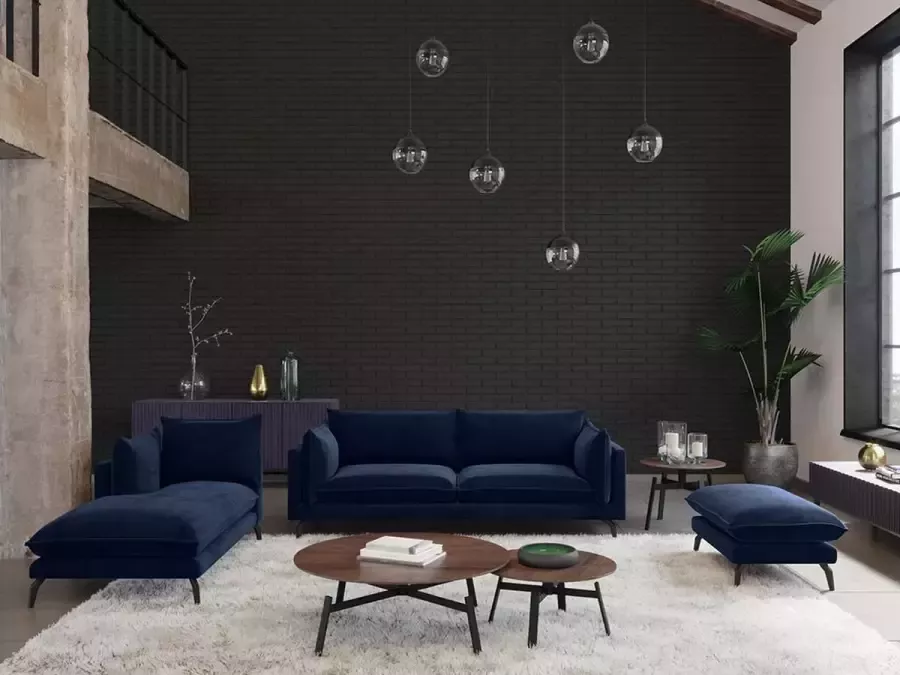 Pascal Morabito Driezitsbank KESTREL van velours Nachtblauw van L 209 cm x H 85 cm x D 87 cm - Foto 4