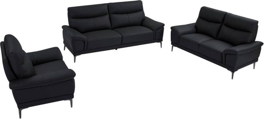 LINEA SOFA Driezitsbank tweezitsbank en fauteuil van zwart leer ATESSO L 207 cm x H 92 cm x D 93 cm