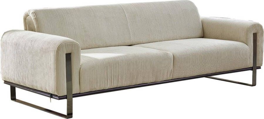 Vente-unique Driezitsbank van beige ribfluweel ADRANI L 238 cm x H 80 cm x D 95 cm - Foto 3