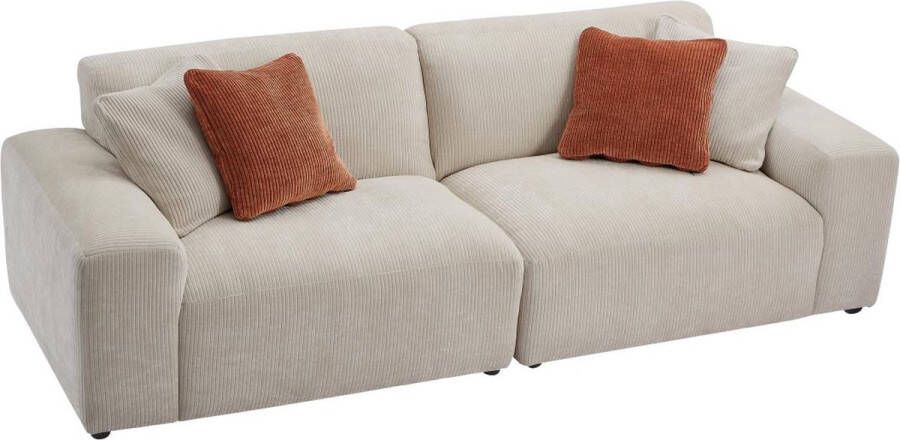 Maison Céphy Driezitsbank van beige ribfluweel TIRONO van L 256 cm x H 80 cm x D 98 cm - Foto 2