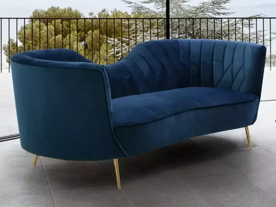 Pascal Morabito Driezitsbank van fluweel ADELE Nachtblauw van L 198 cm x H 80 cm x D 85 cm - Foto 2