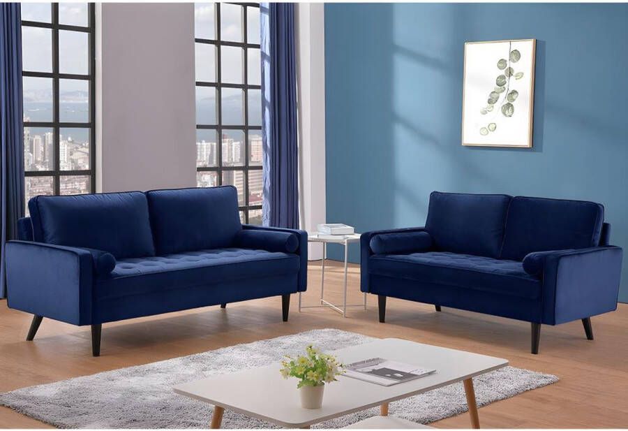 Vente-unique Driezitsbank van fluweel FLEUET Donkerblauw L 177 cm x H 85 cm x D 82 cm - Foto 3