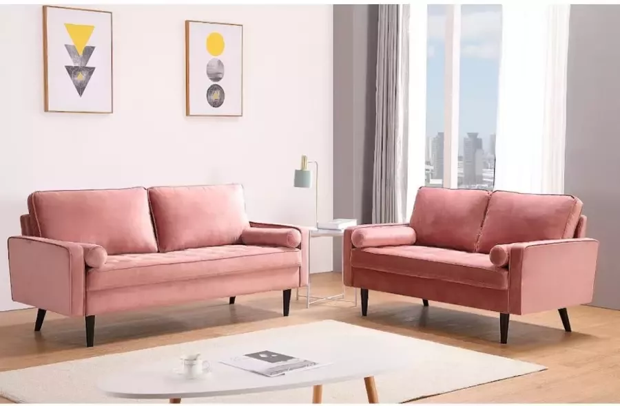 Vente-unique Driezitsbank van fluweel FLEUET Oudroze L 177 cm x H 85 cm x D 82 cm - Foto 3