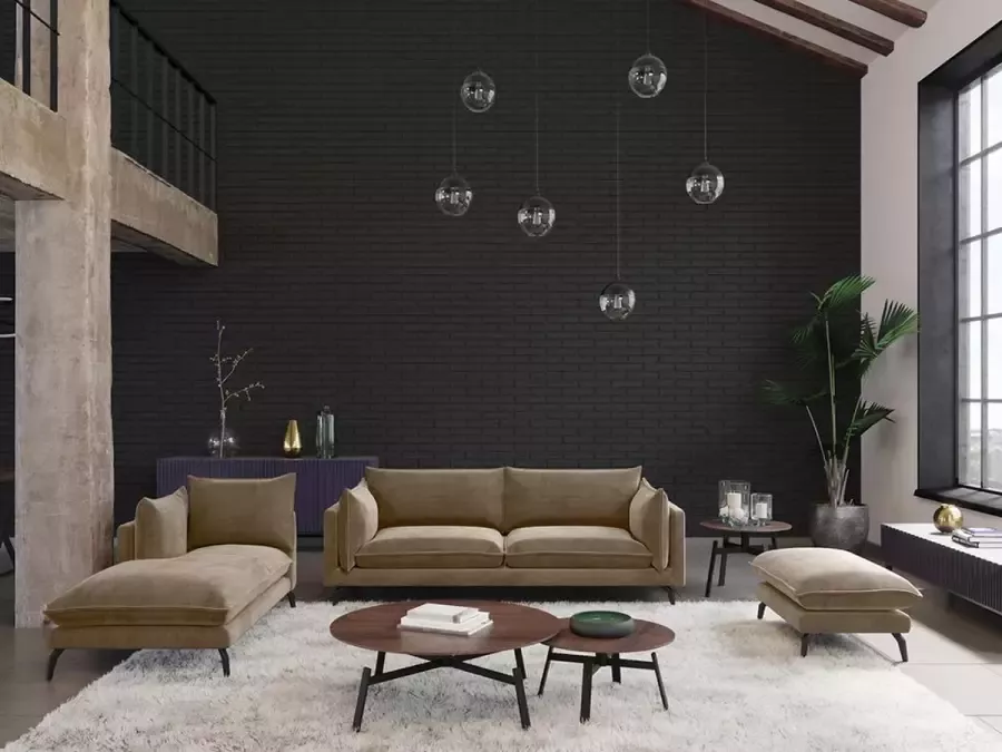 Pascal Morabito Driezitsbank van fluweel KESTREL Beige van L 209 cm x H 85 cm x D 87 cm - Foto 3