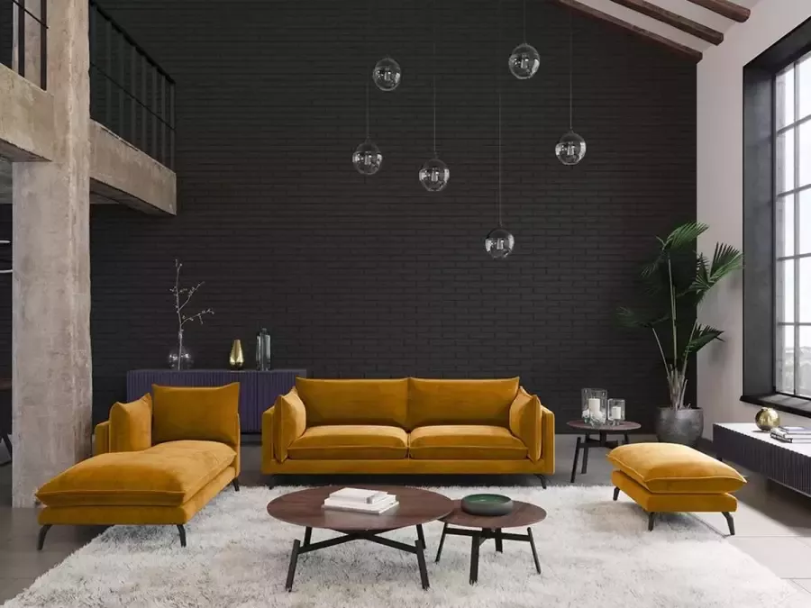 Pascal Morabito Driezitsbank van fluweel KESTREL Mosterdgeel van L 209 cm x H 85 cm x D 87 cm - Foto 4