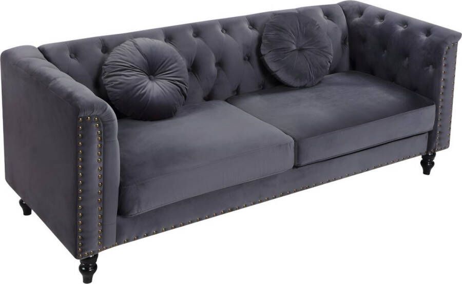Vente-unique Driezitsbank van fluweel TURNER Antraciet L 190 cm x H 79 cm x D 77 cm - Foto 2