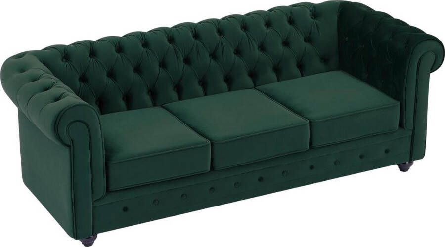 Vente-unique Driezitsbank van groen velours CHESTERFIELD L 205 cm x H 72 cm x D 88 cm - Foto 4