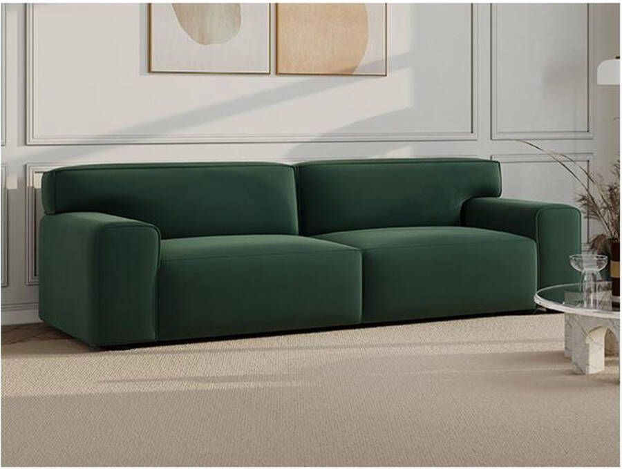 Vente-unique Driezitsbank van groen velours OTRANO L 222 cm x H 79 cm x D 95 cm