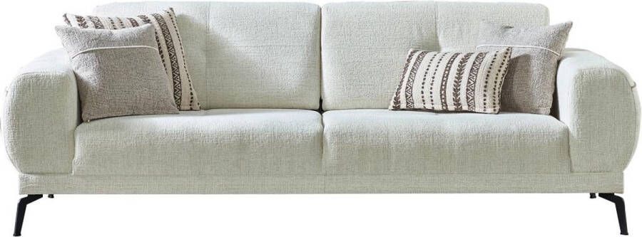 Pascal Morabito Driezitsbank van ivoorwitte stof met textuur LETINI van L 230 cm x H 80 cm x D 96 cm - Foto 3