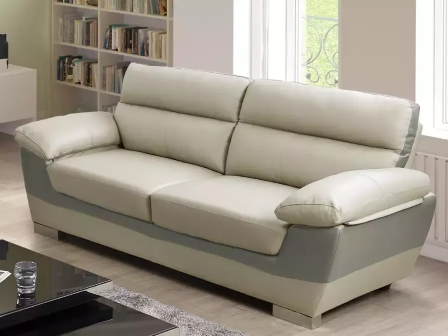 Vente-unique Driezitsbank van leer FRANCESCA Tweekleurig antraciet en grijs L 210 cm x H 86 cm x D 85 cm