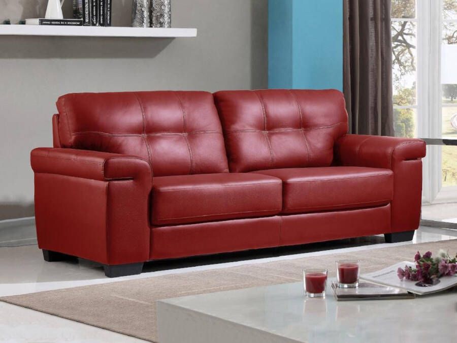 Vente-unique Driezitsbank van leer HAZEL Rood L 207 cm x H 89 cm x D 93 cm