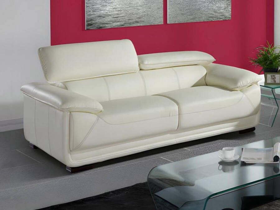 Vente-unique Driezitsbank van leer MACELO Ivoor wit L 204 cm x H 75 cm x D 97 cm