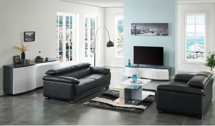 Vente-unique Driezitsbank van leer MACELO Zwart L 204 cm x H 75 cm x D 97 cm - Foto 6