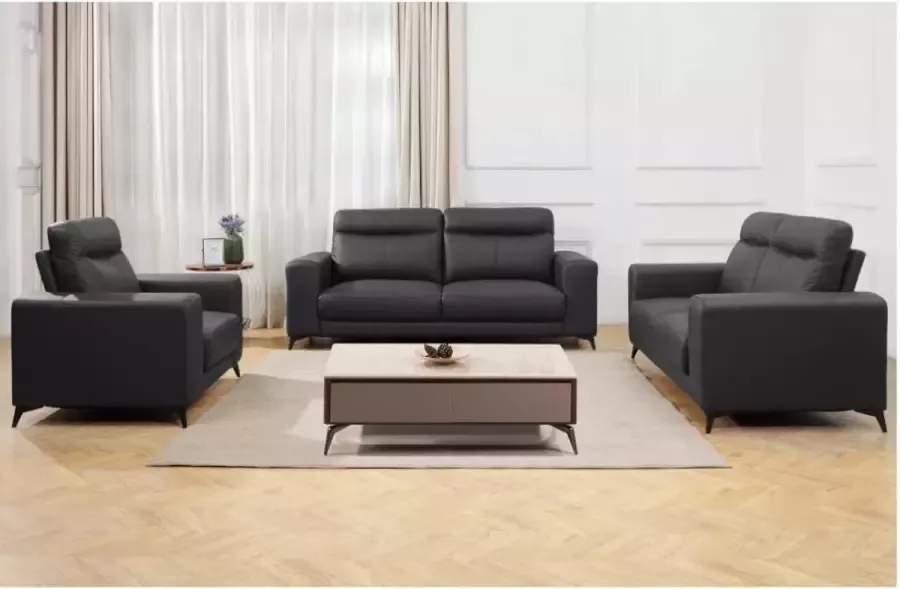 Vente-unique Driezitsbank van leer MONTANER Zwart L 207 cm x H 99 cm x D 86 cm - Foto 3