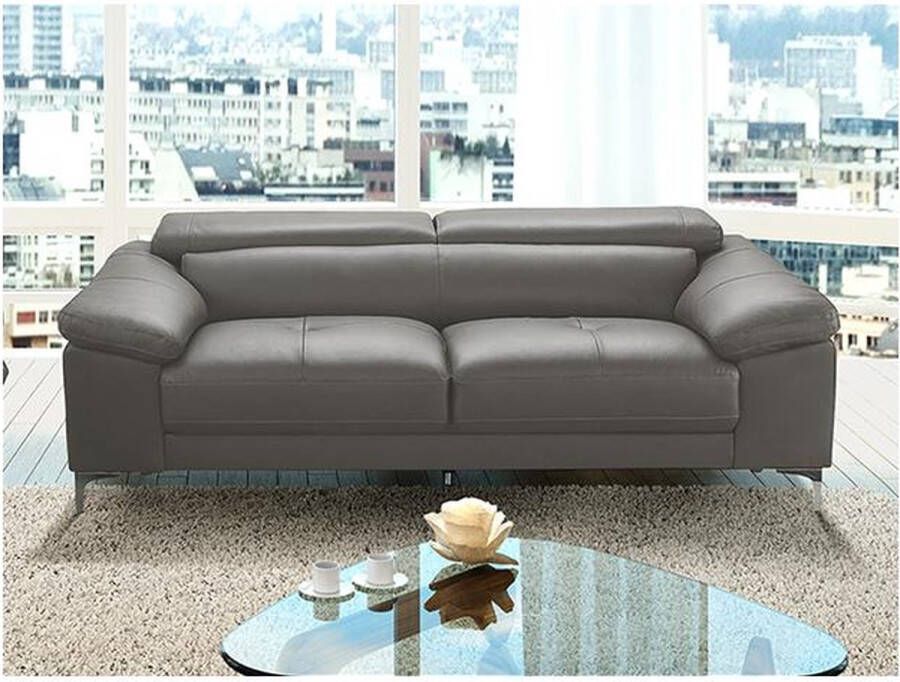 Vente-unique LINEA SOFA Driezitsbank van leer SOLANGE Antraciet L 210 cm x H 90 cm x D 103 cm